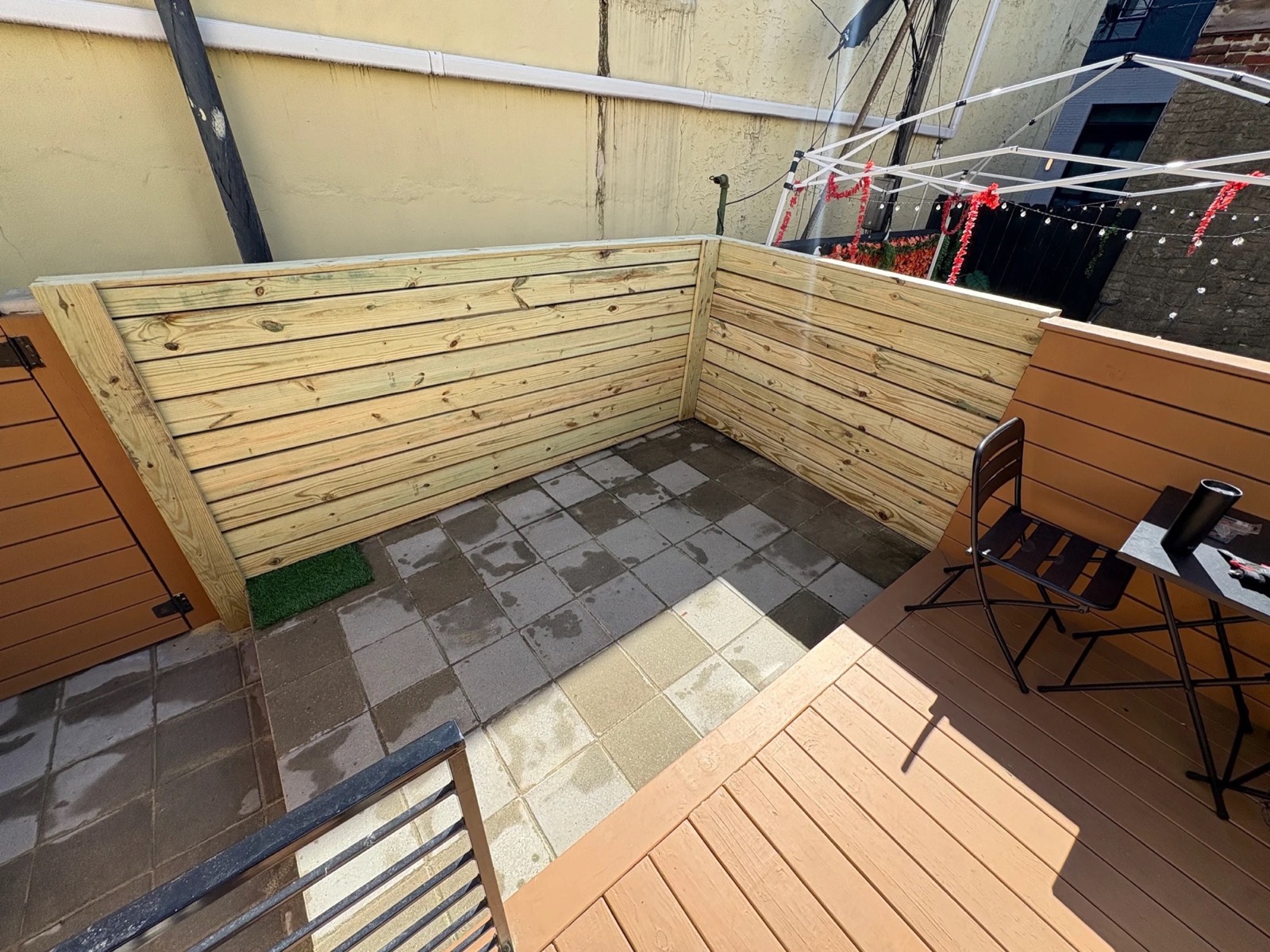 Finished wood privacy wall
